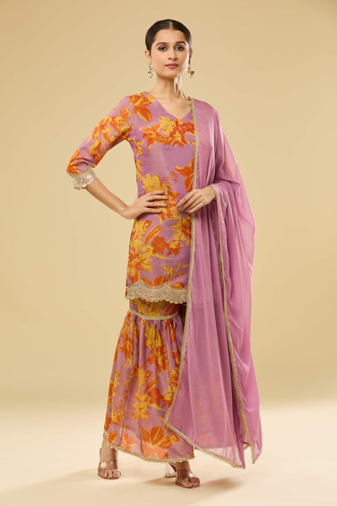 Samyukta Singhania Floral Embellished Kurta Sharara Set 