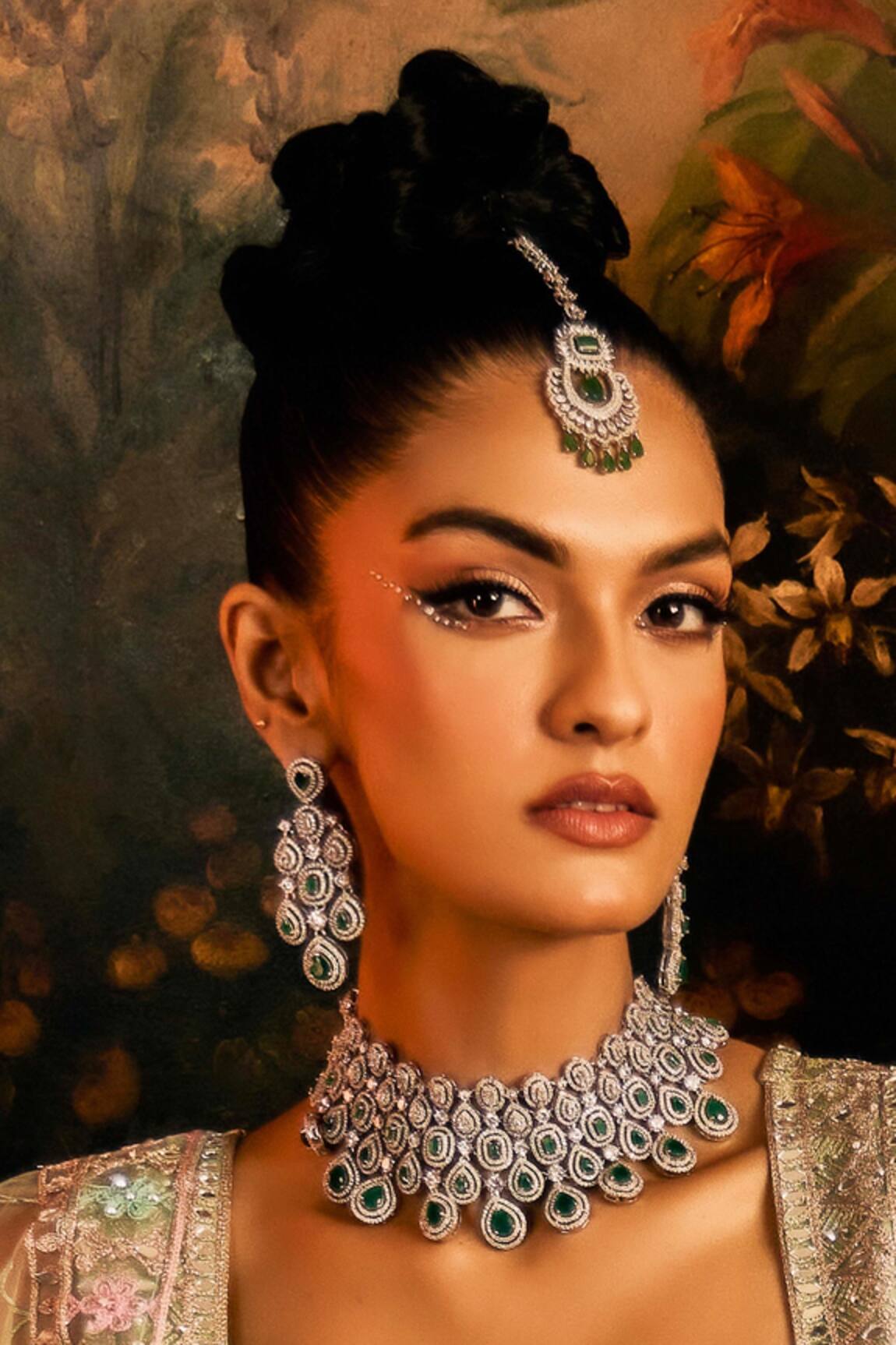 Ekathva Jaipur Emerald Green Swarovski Choker & Earring Set 