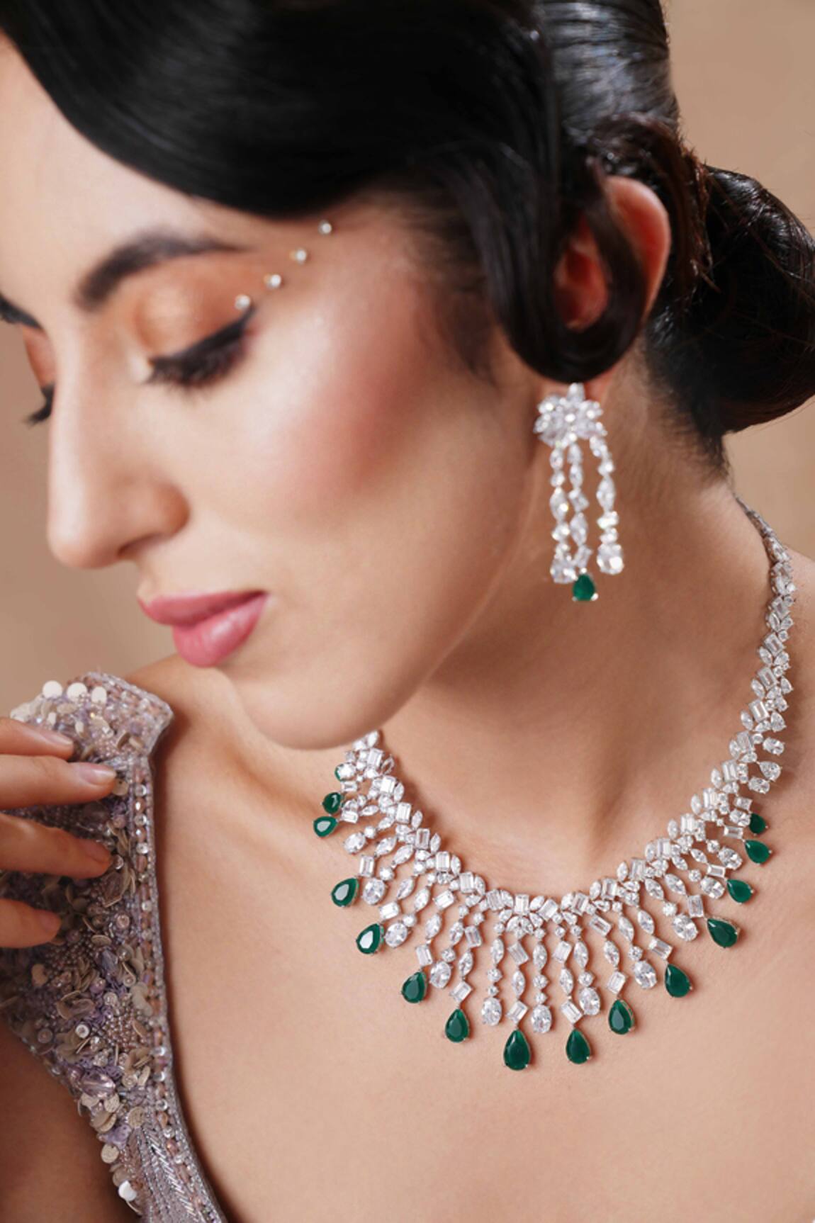 Ekathva Jaipur Emerald Green Swarovski Choker & Earring Set 