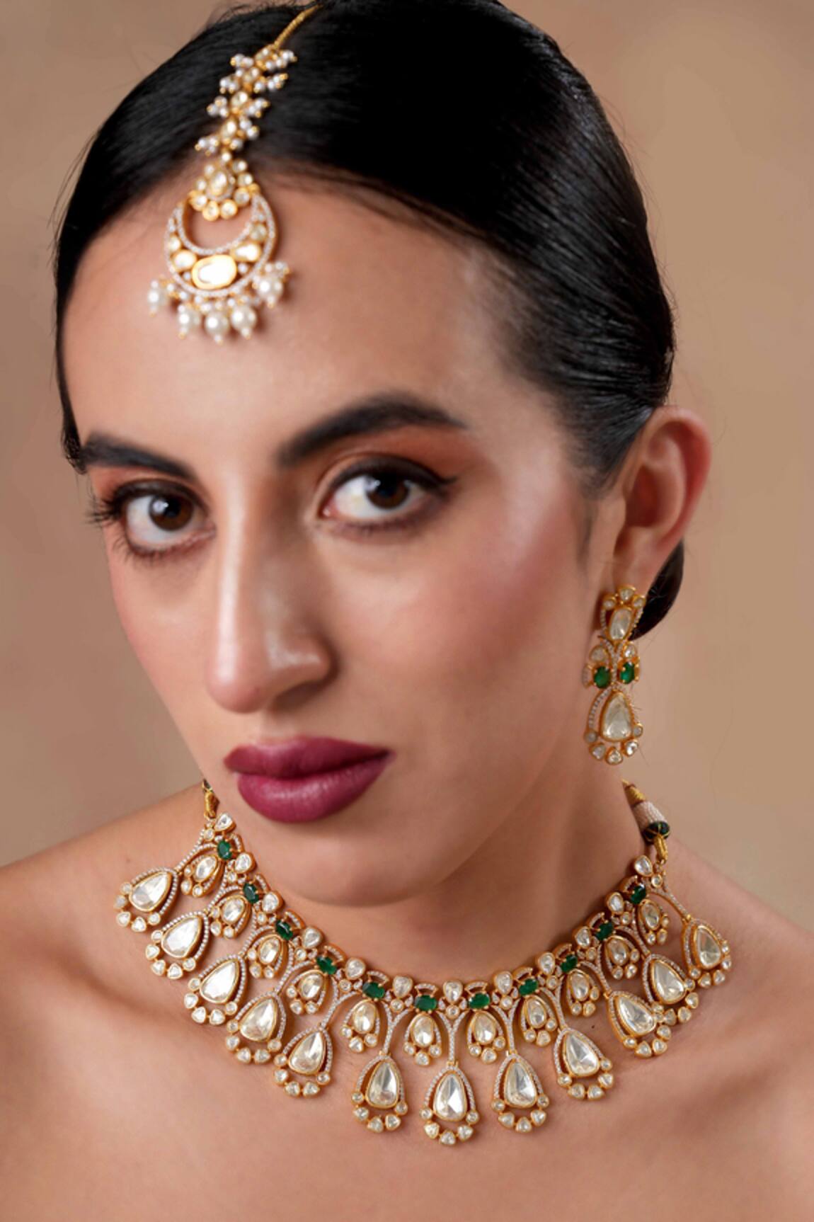Ekathva Jaipur Moissanite Polki Drop Choker & Earrings Set 