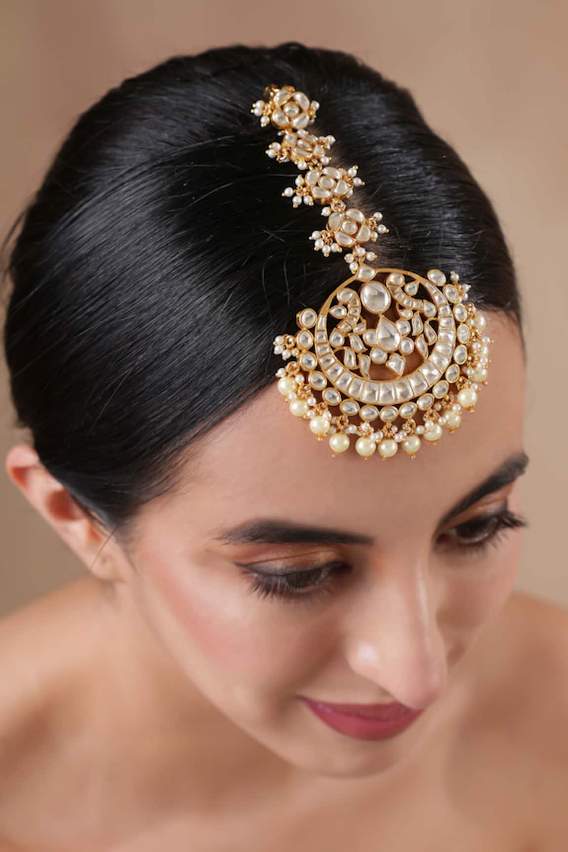 Ekathva Jaipur Gold Kundan Pearl Embellished Maangtikka 