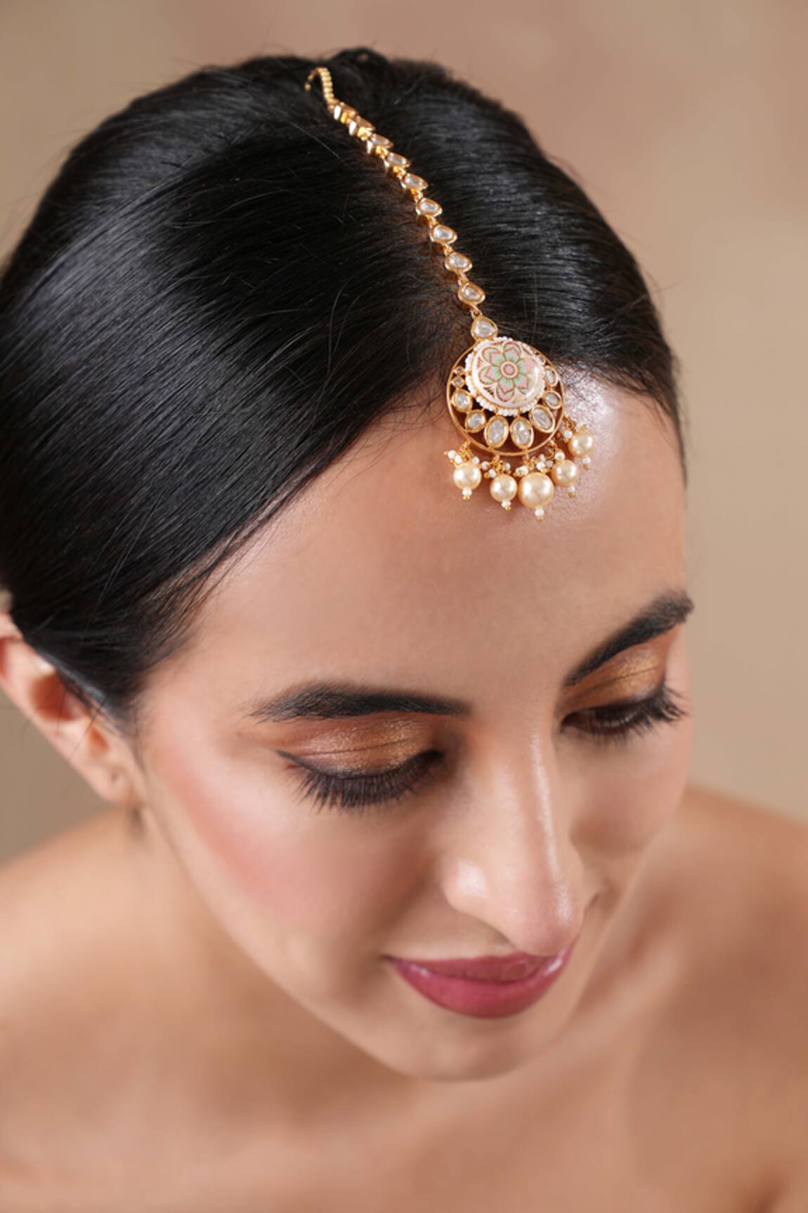 Ekathva Jaipur Meenakari Pearl Moissanite Maangtikka 