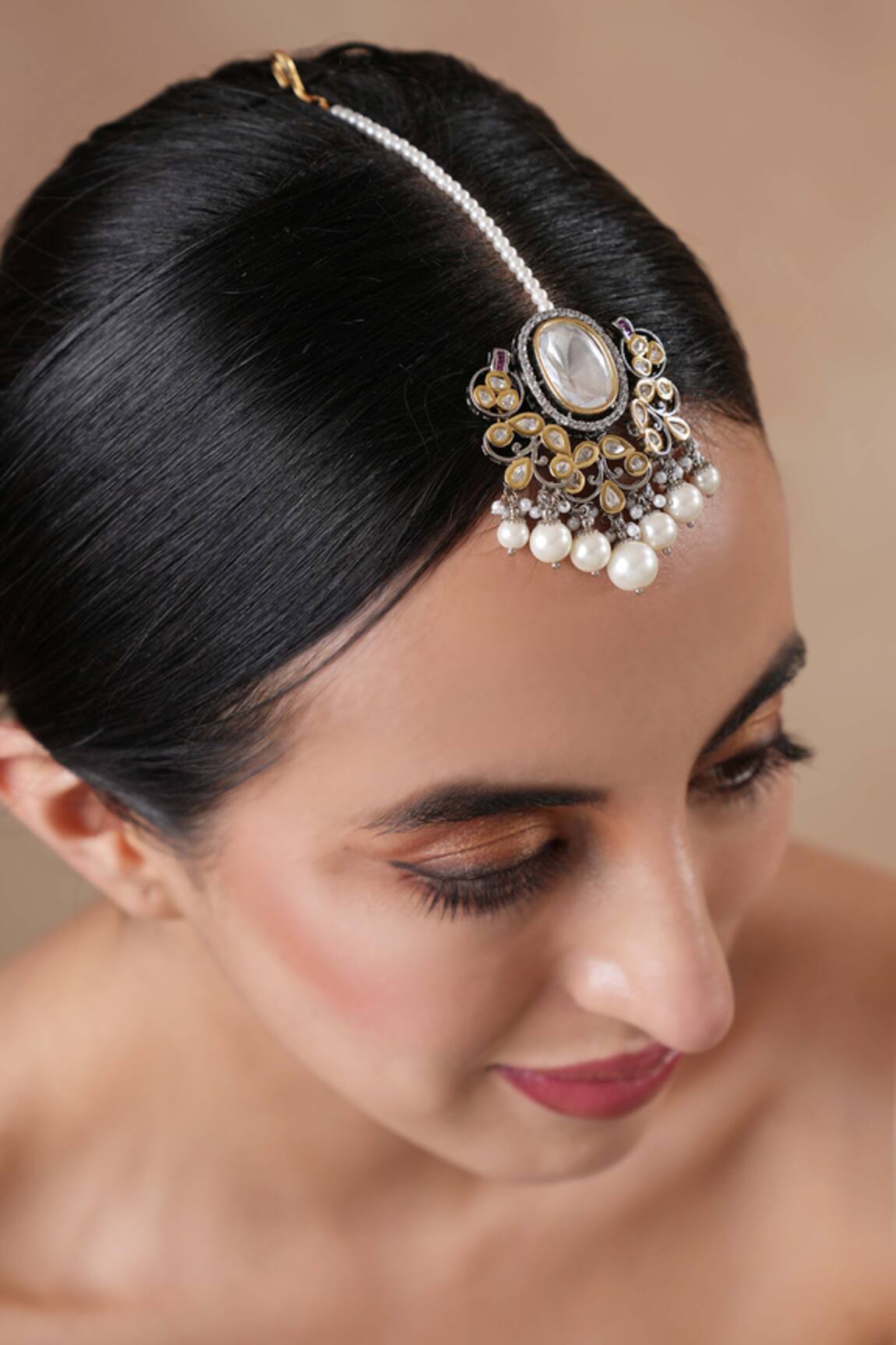 Ekathva Jaipur Gold Pearl & Stone Maangtikka 