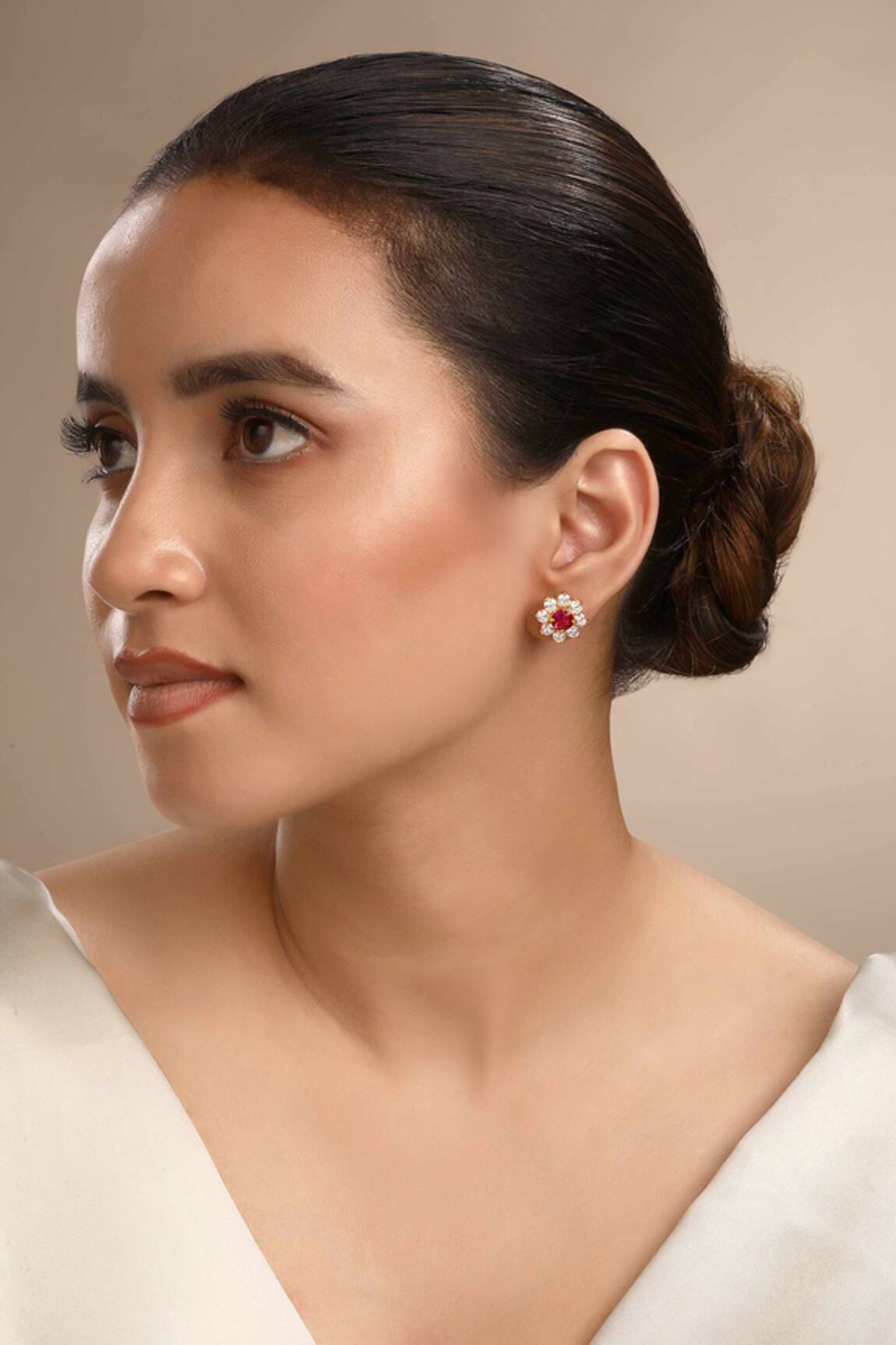 Sica Jewellery Rhodium Gold Plated Flower Stud Earrings 