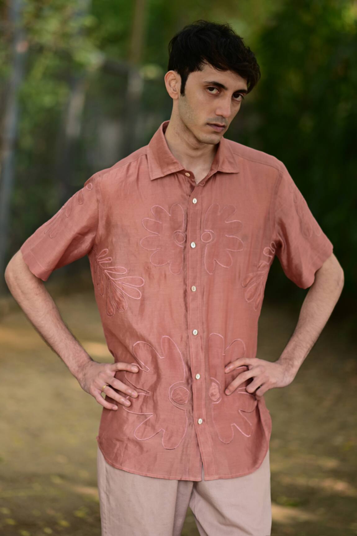 Raas Life Flower Applique Embroidered Shirt 