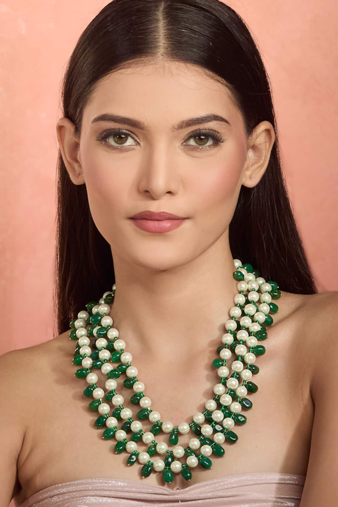 Moh-Maya by Disha Khatri Layered Necklace with Green Agate Beads 