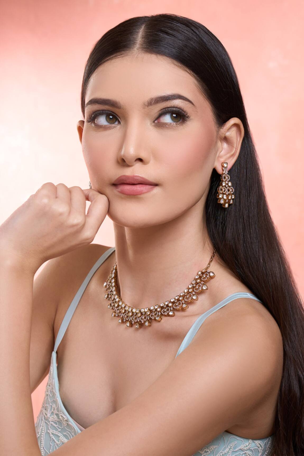 Moh-Maya By Disha Khatri Gold Cubic Zirconia Necklace Set