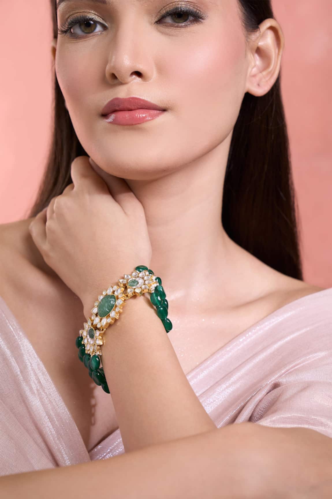 Moh-Maya By Disha Khatri Emerald Moissanite Pearl Bracelet