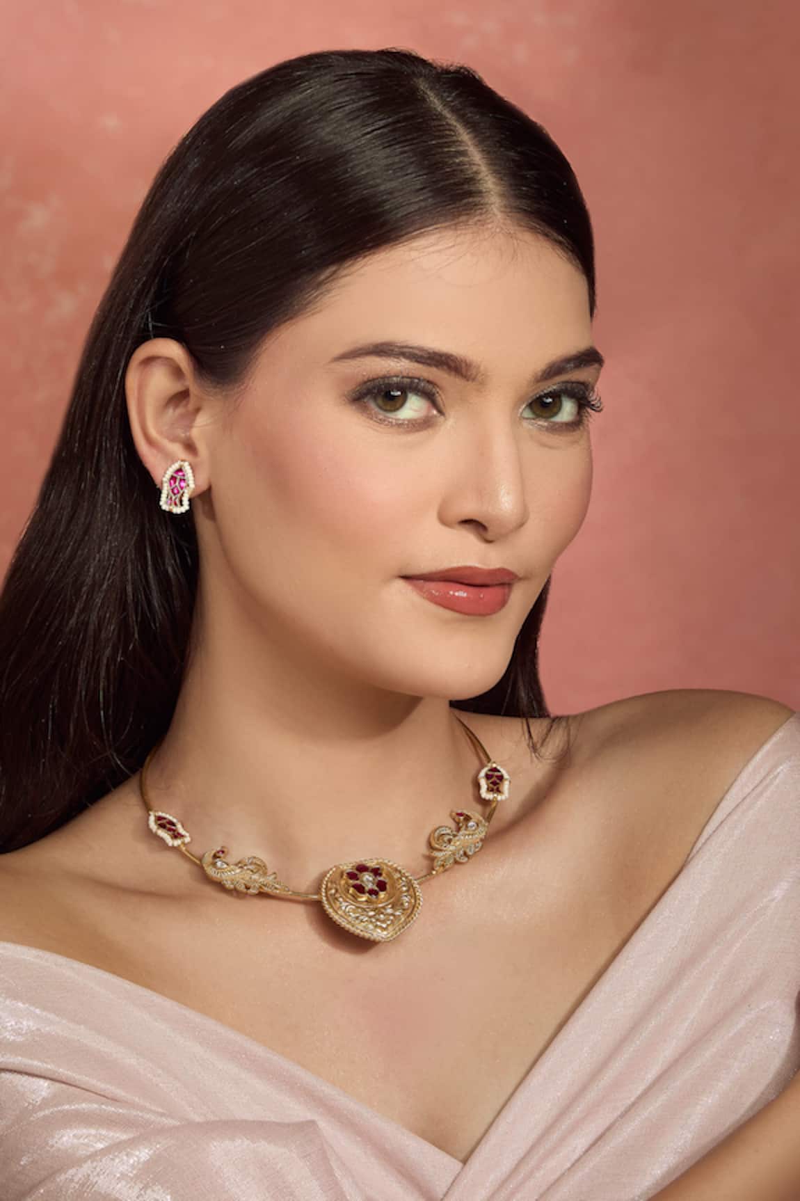 Moh-Maya By Disha Khatri Floral Carved Choker & Earring Set