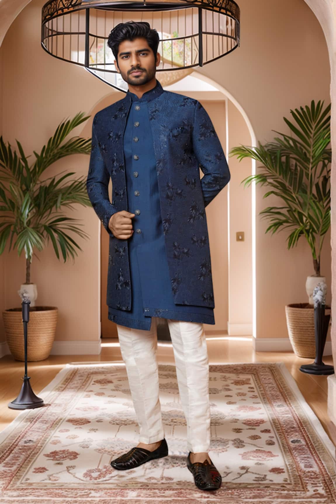 Arihant Rai Sinha Floral Thread Embroidered Jacket Sherwani Set 