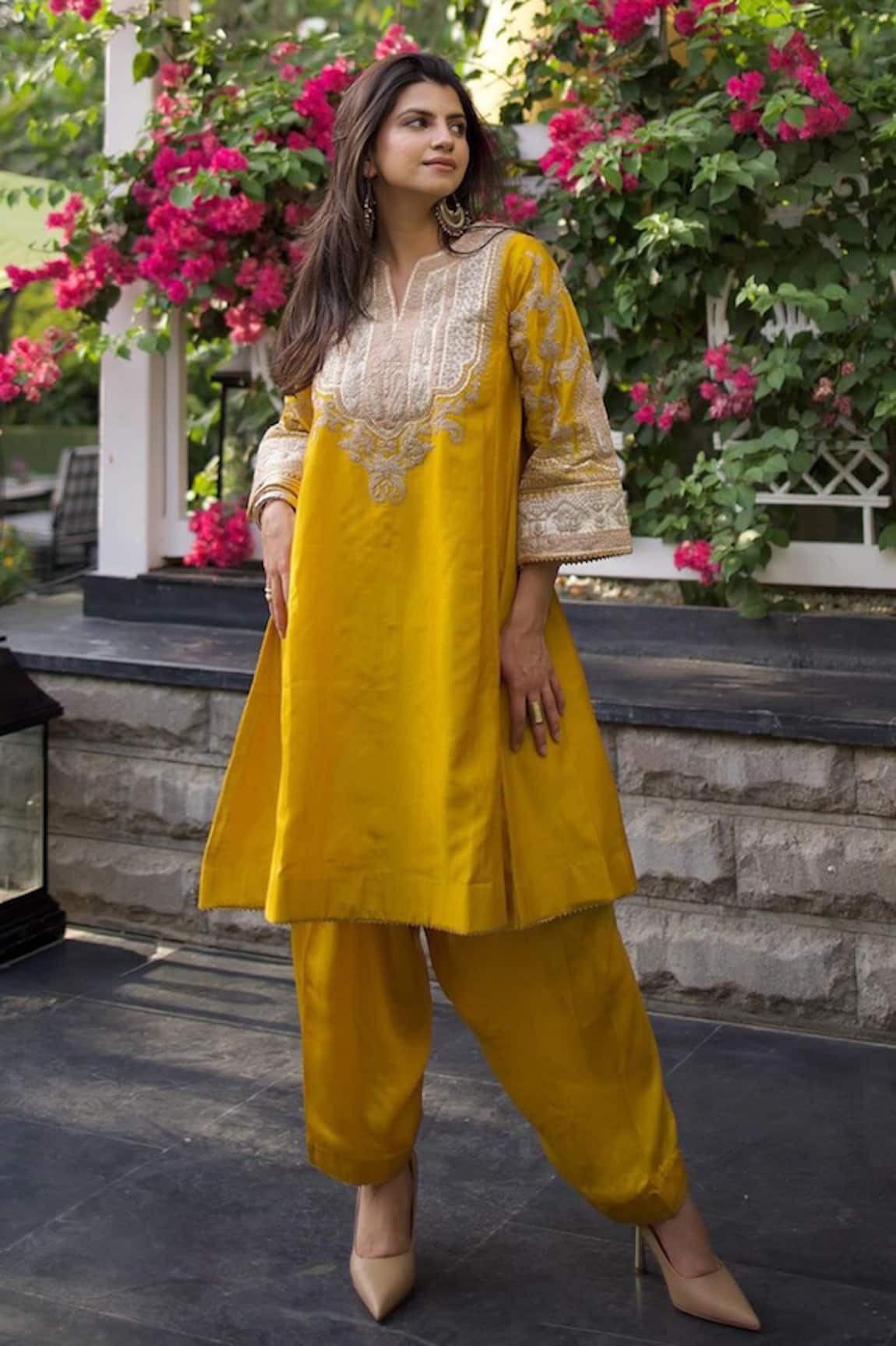 Sheetal Batra Glaze Mustard Gota Applique Choga & Salwar Set 