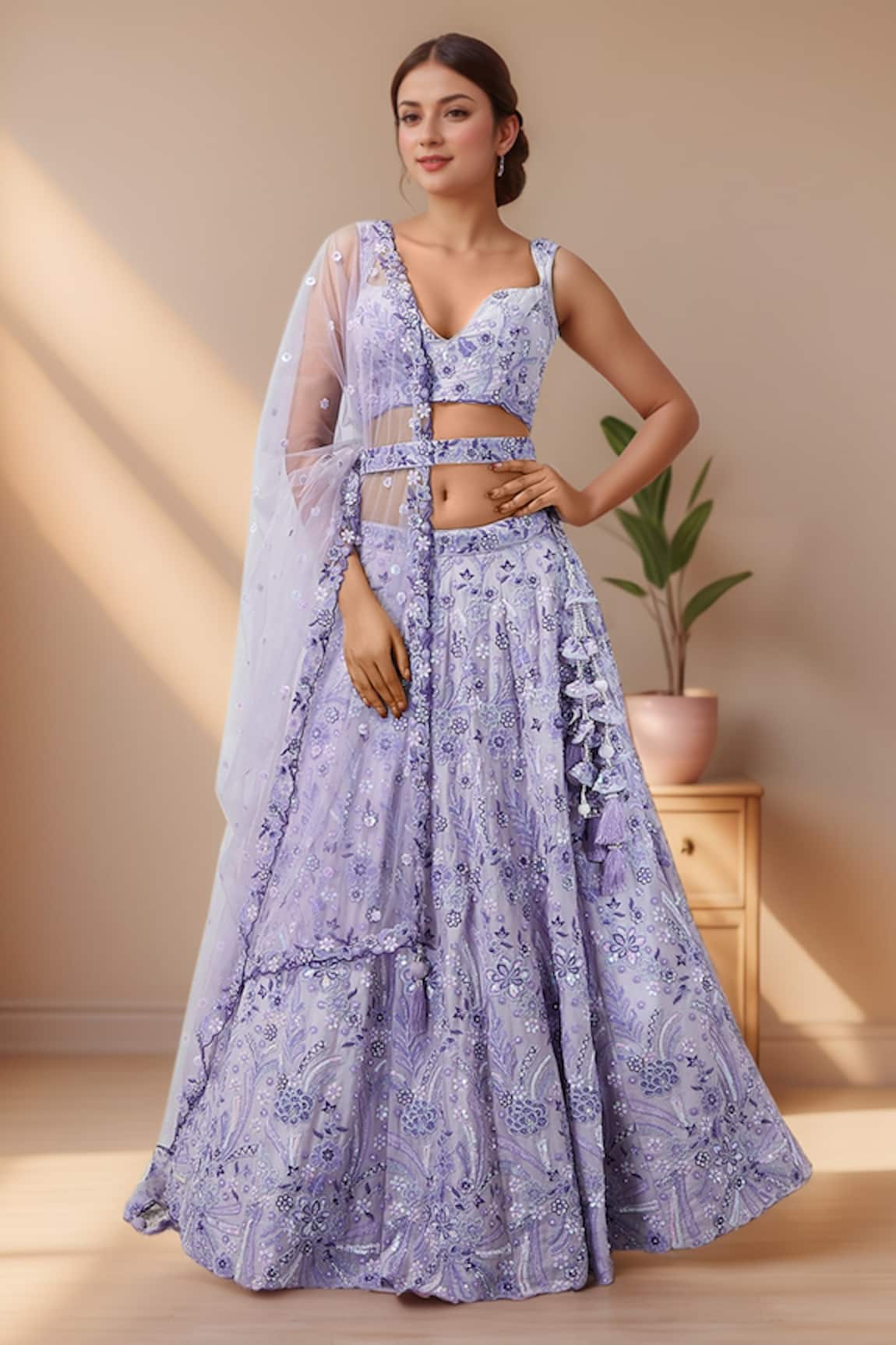 Samyukta Singhania Floral Thread Embroidered Lehenga Set 
