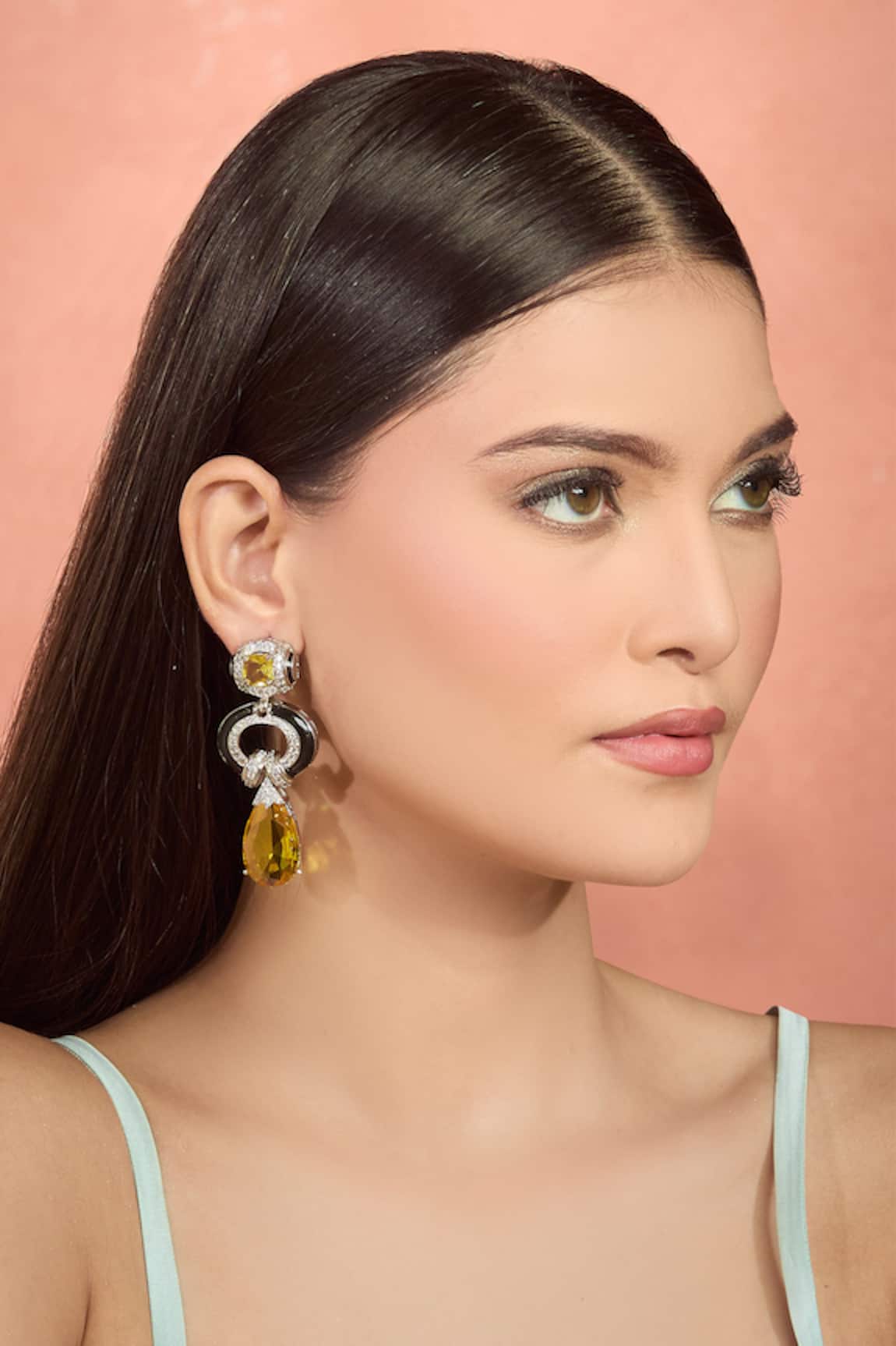 Moh-Maya By Disha Khatri Cubic Zirconia Danglers with Citrine
