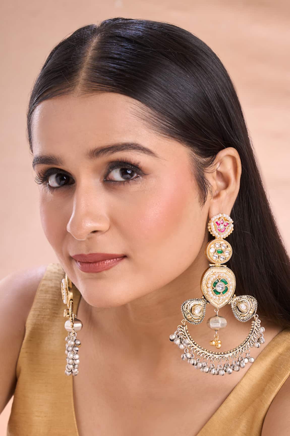 Nazaakat By Samara Singh Gold Plated Multi Color Stone Earrings 