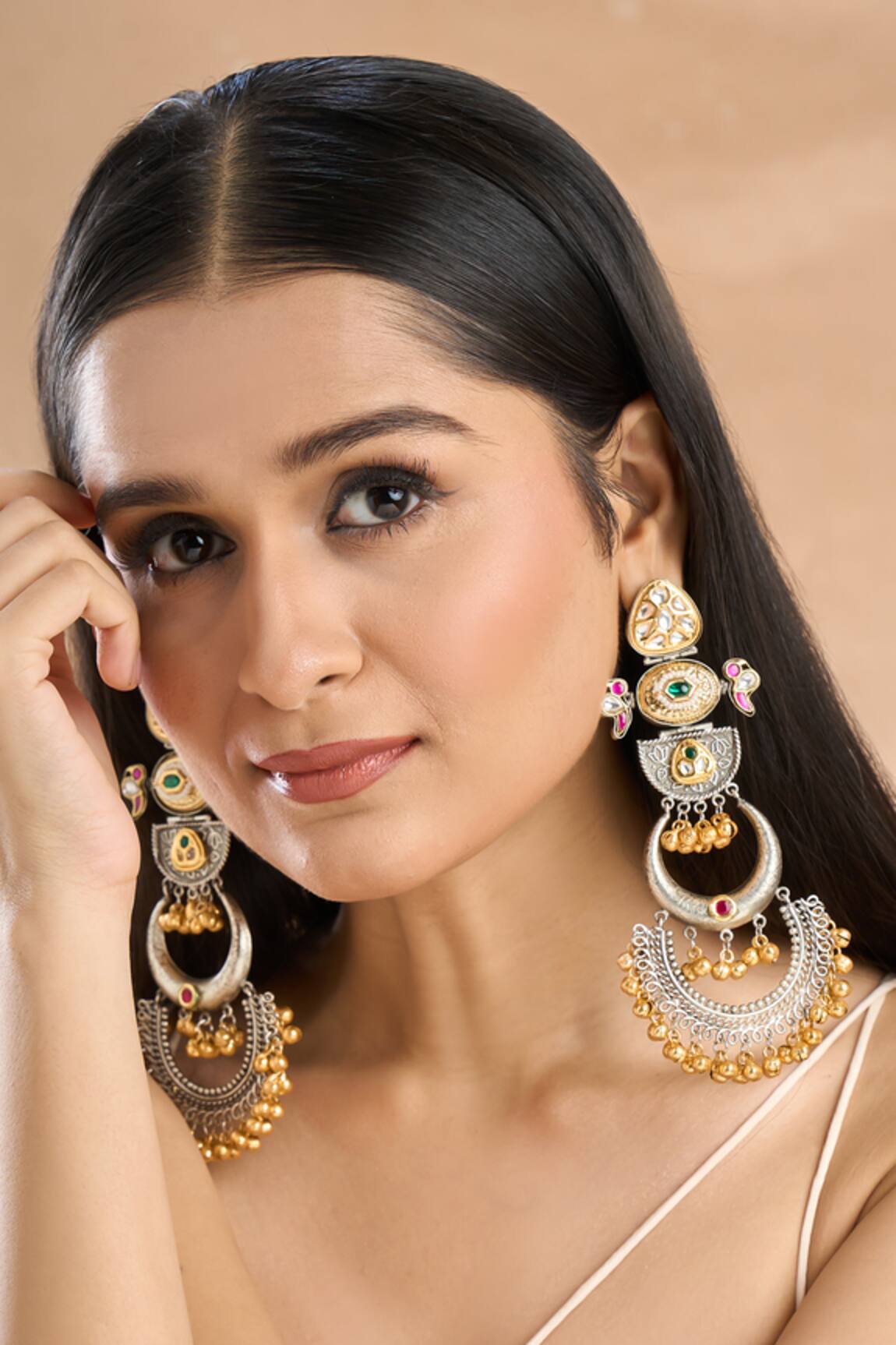 Nazaakat By Samara Singh Gold Plated Multi Color Stone Danglers 