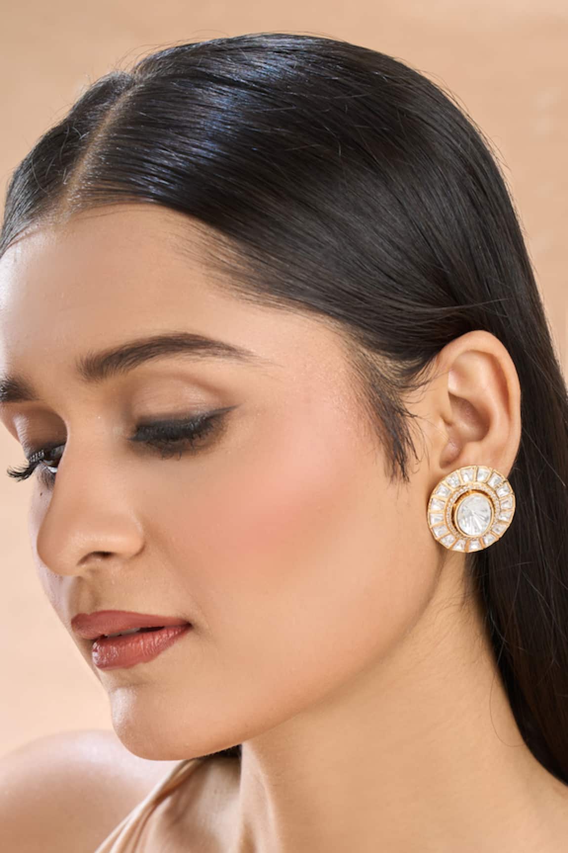 Nazaakat By Samara Singh Gold Polki Embellished Round Studs 