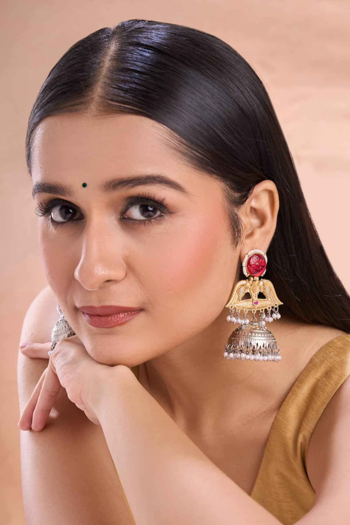 Nazaakat By Samara Singh Dual Tone Stone Studded Jhumkas