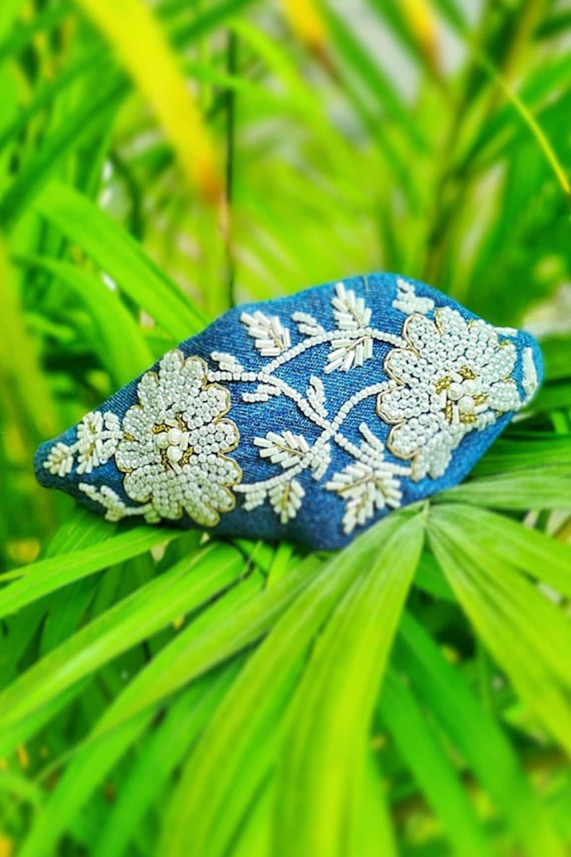 The House of Aqua Denim Blue Velvet Headband 