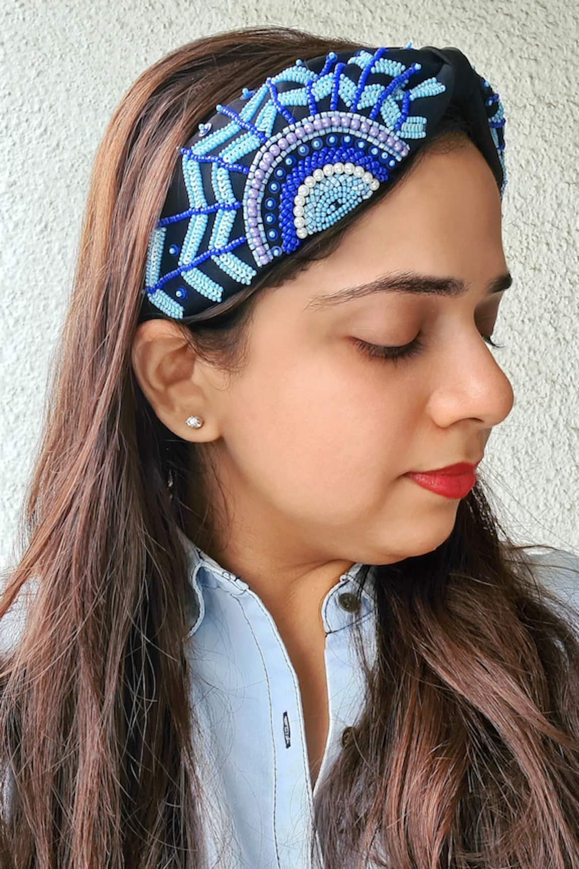 The House of Aqua Evil Eye Art Embroidered Headband 
