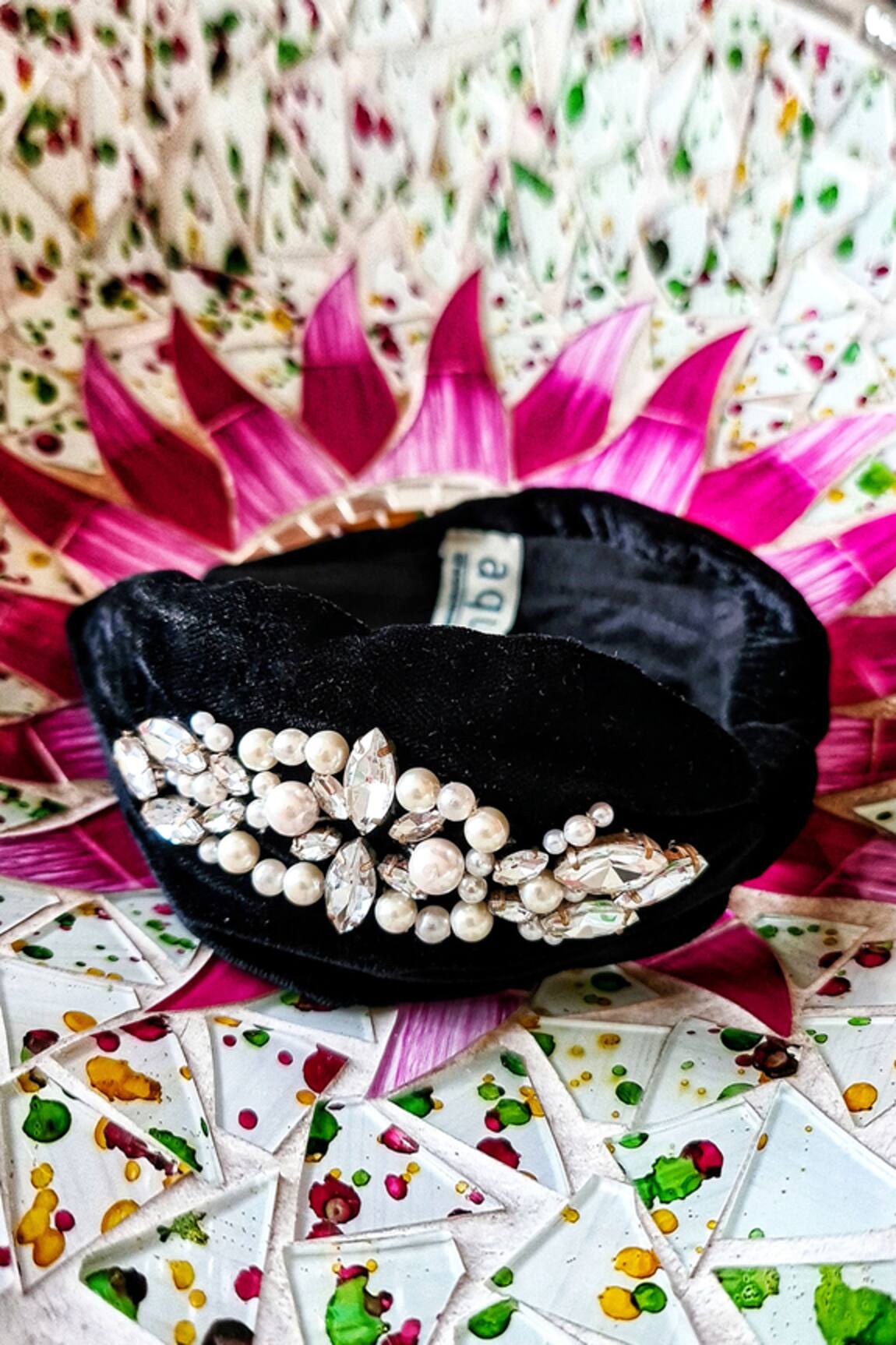The House of Aqua Crystal & Pearl Embellished Headband 