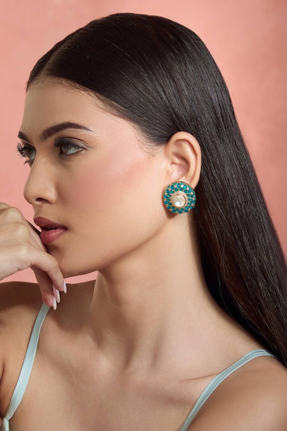 Moh-Maya by Disha Khatri Gold Plated Green Kundan Stud Earrings 