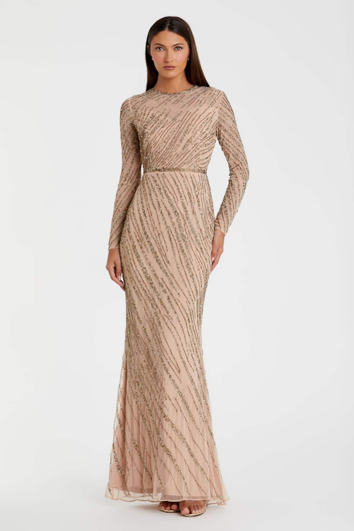 Mac Duggal Mocha Abstract Embroidered Gown