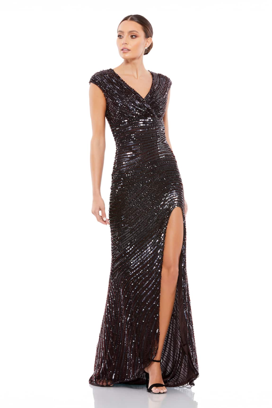 Mac Duggal Brown Sequin Embellished Gown 