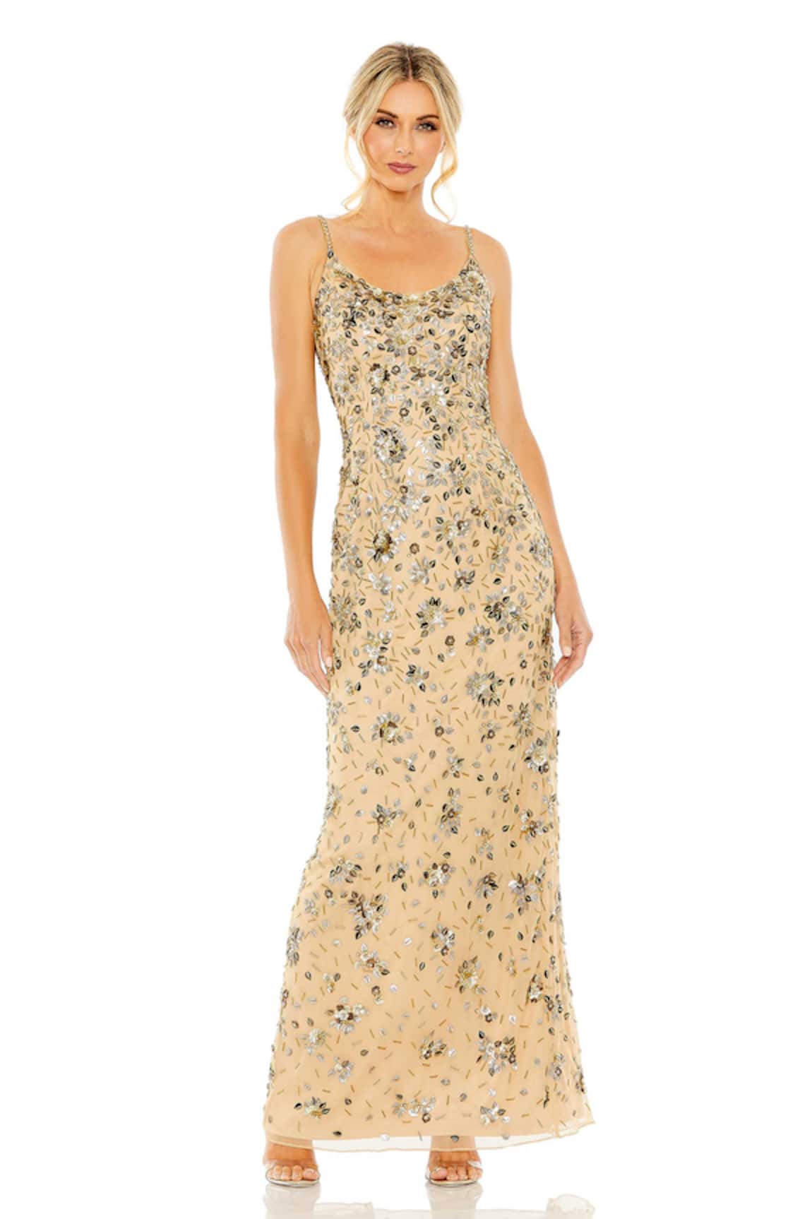 Mac Duggal Gold Floral Bloom Embellished Gown