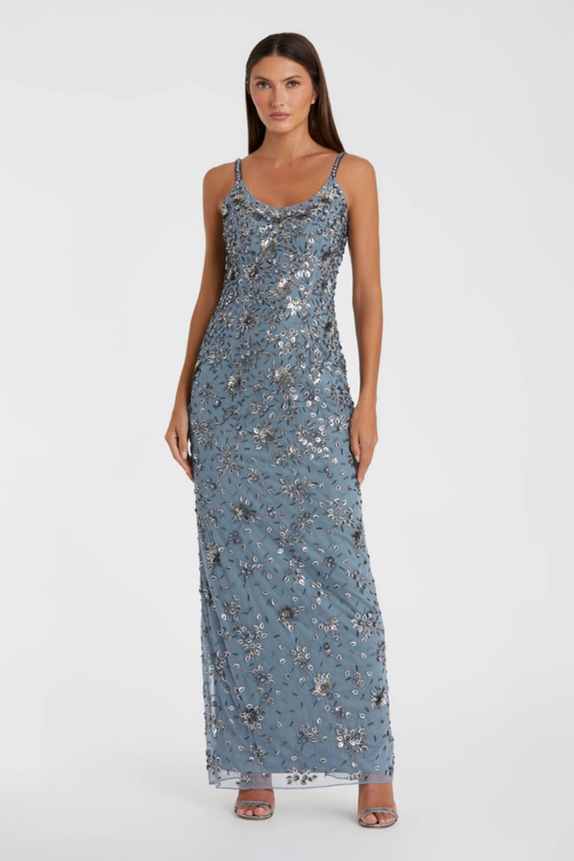 Mac Duggal Scoop Neck Sequined Floral Gown