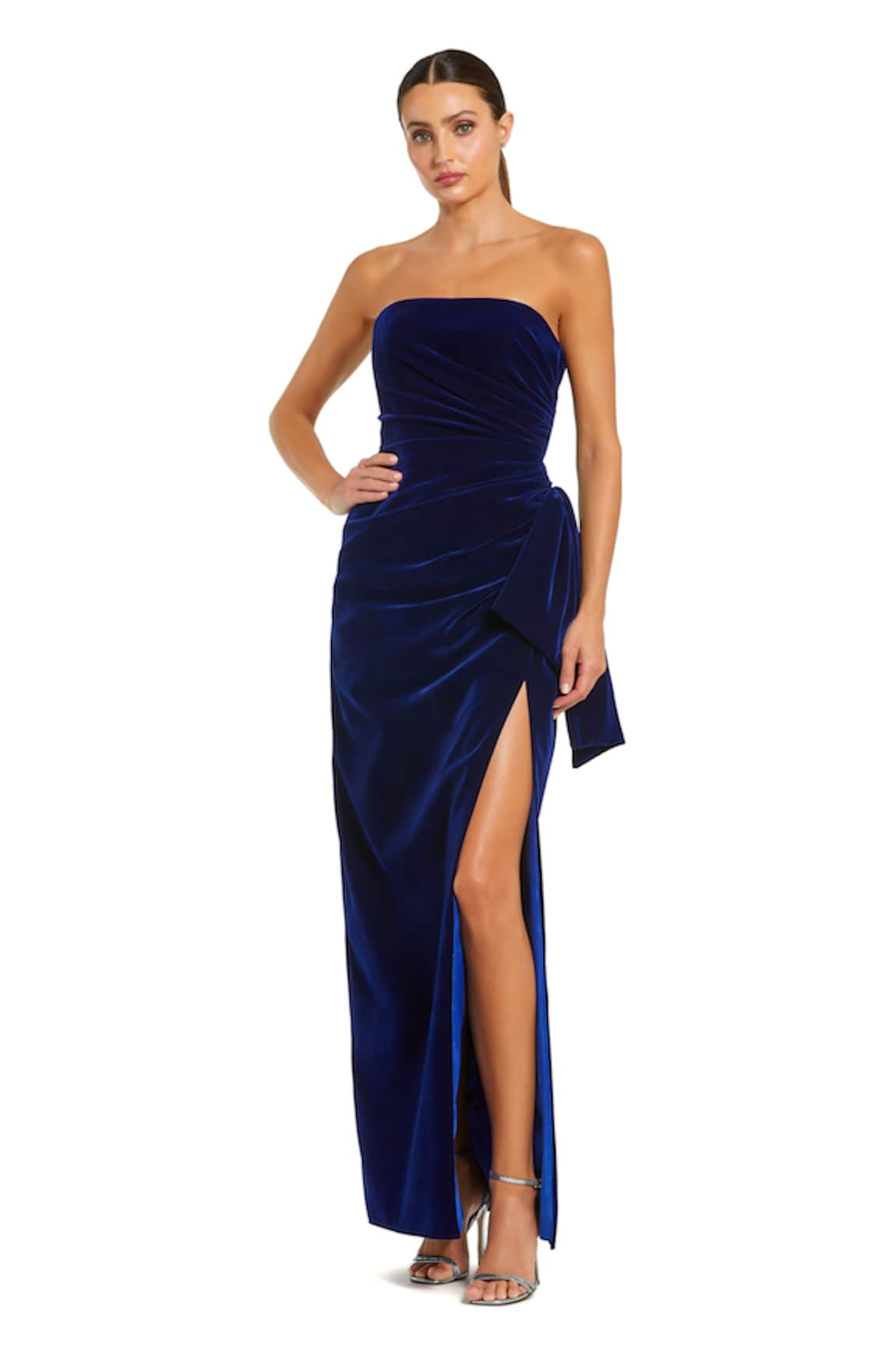 Mac Duggal Cobalt Draped Velvet Gown 