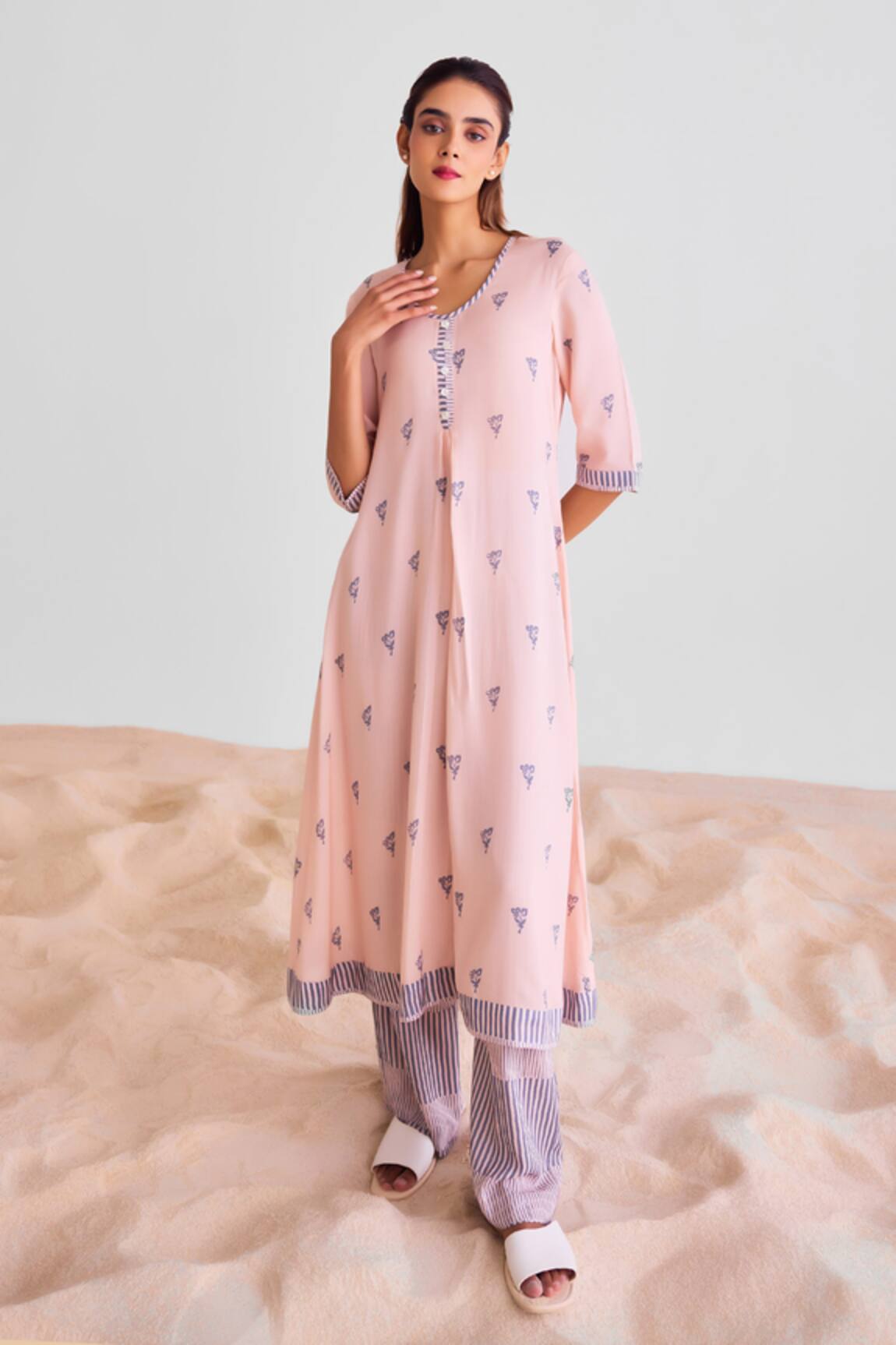 Cotton And Clay Floral Print A-Line Kurta Set