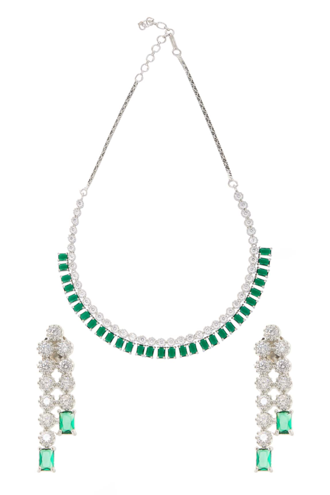Nazaakat By Samara Singh Emerald Stone & American Diamond Necklace Set 