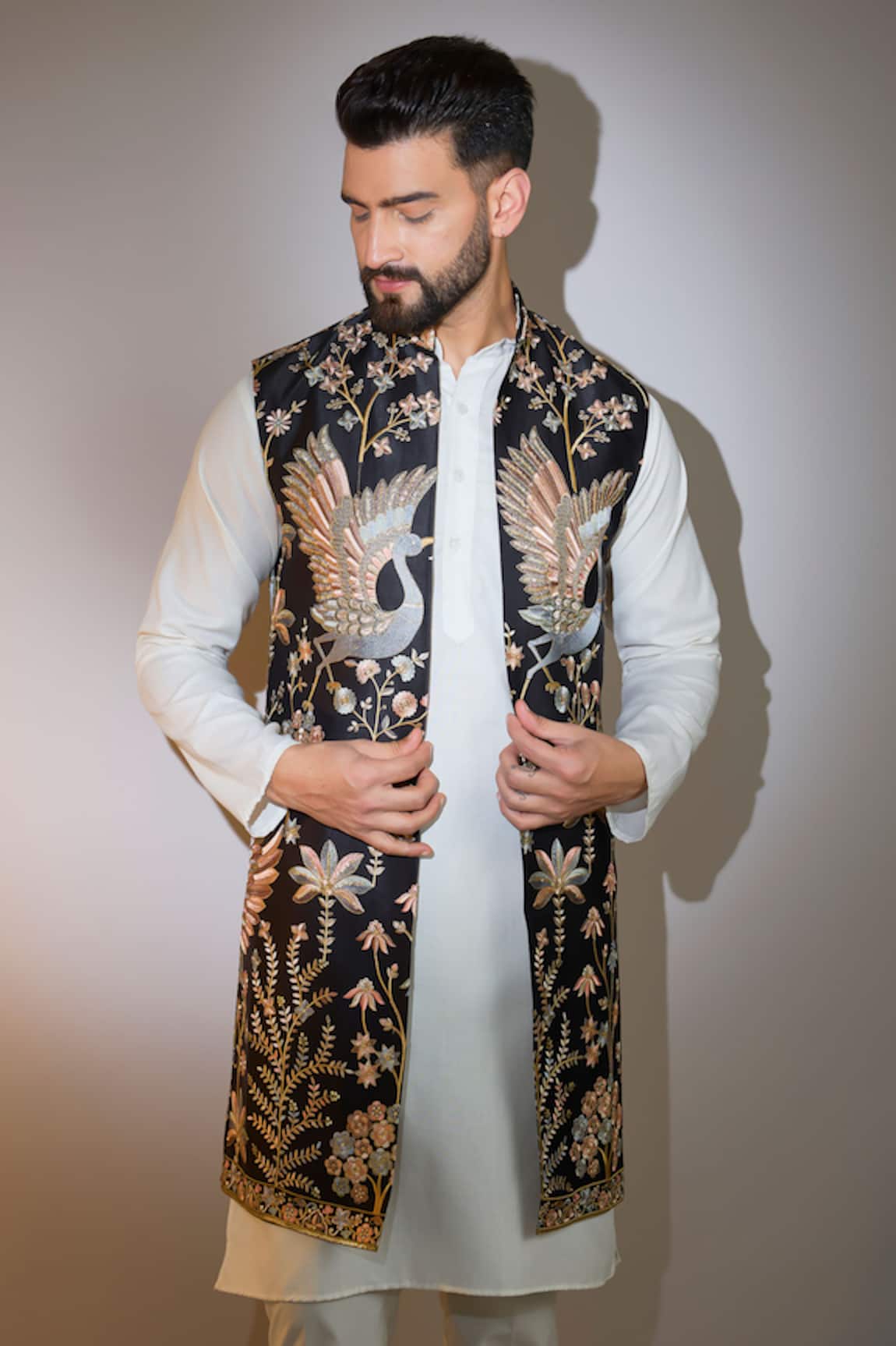 Kasbah Mughal Bagh Thread Embroidered Long Bundi