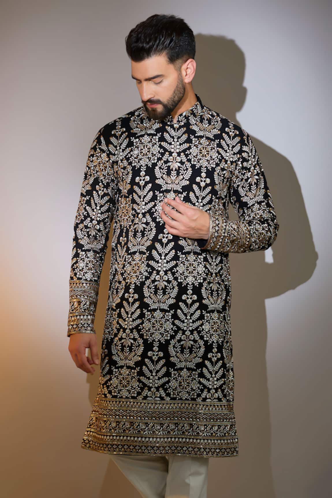 Kasbah Crest Embroidered Black Kurta