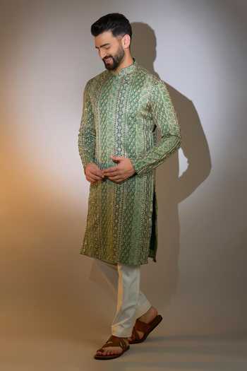 Kasbah Zari Sequin Embroidered Green Kurta 