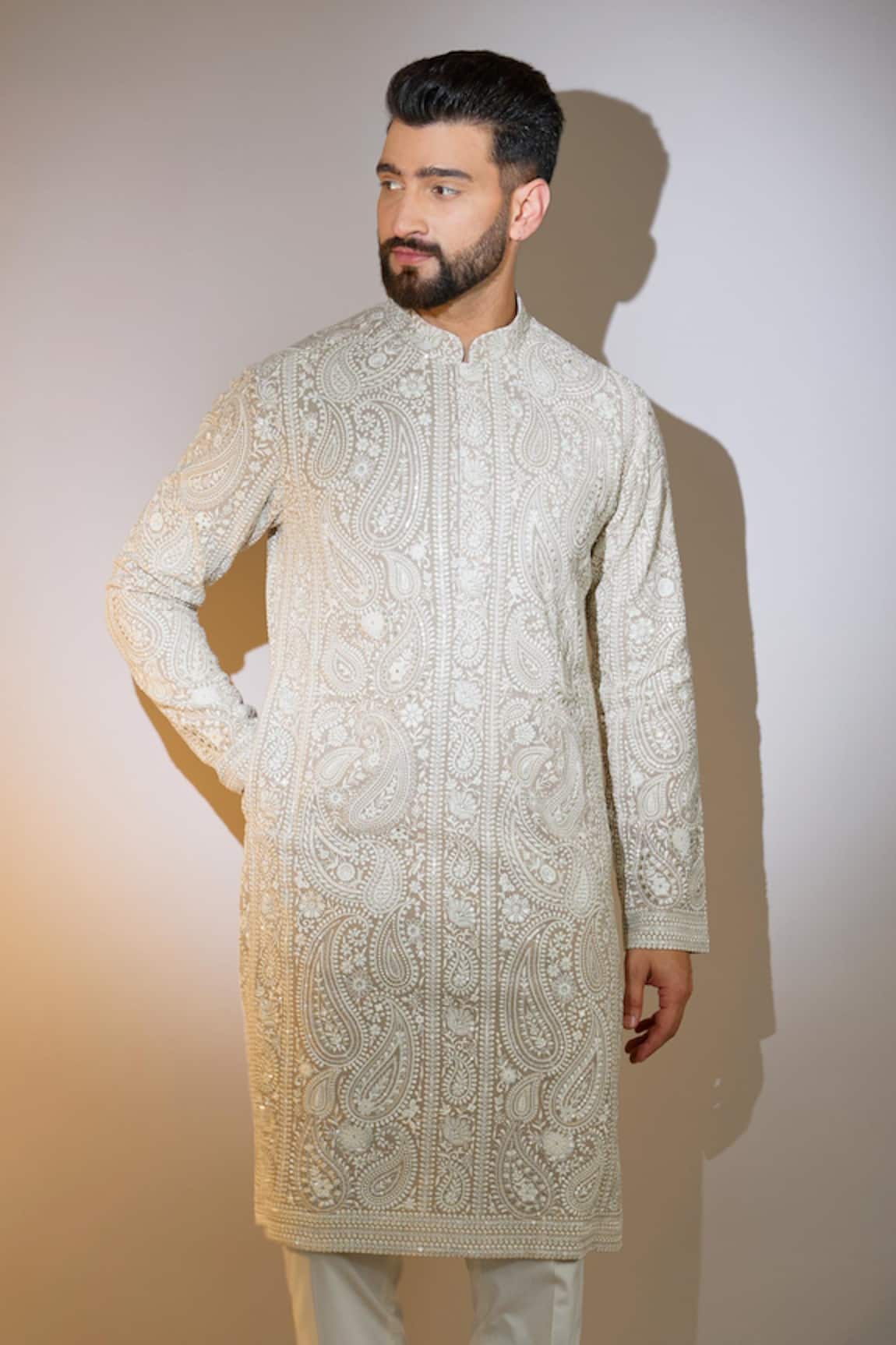 Kasbah Paisley Embroidered Beige Kurta 
