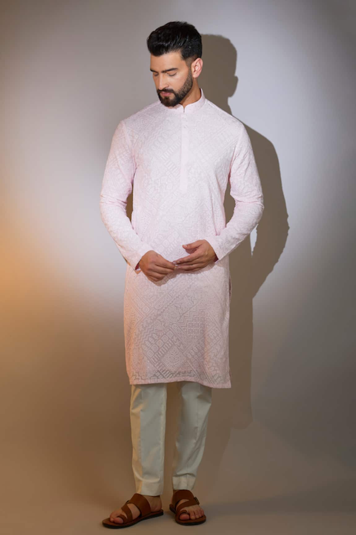 Kasbah Powder Pink Chikankari Embroidered Kurta 