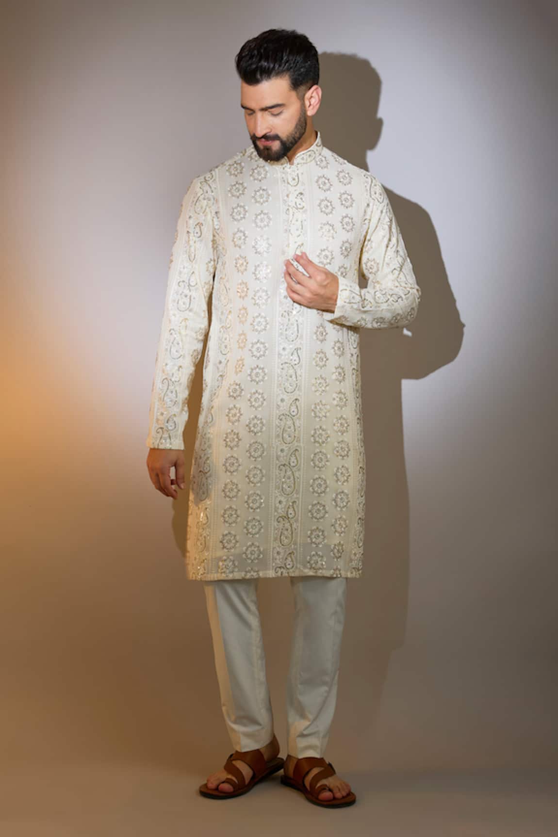 Kasbah Beige Chikankari Sequin Work Kurta 