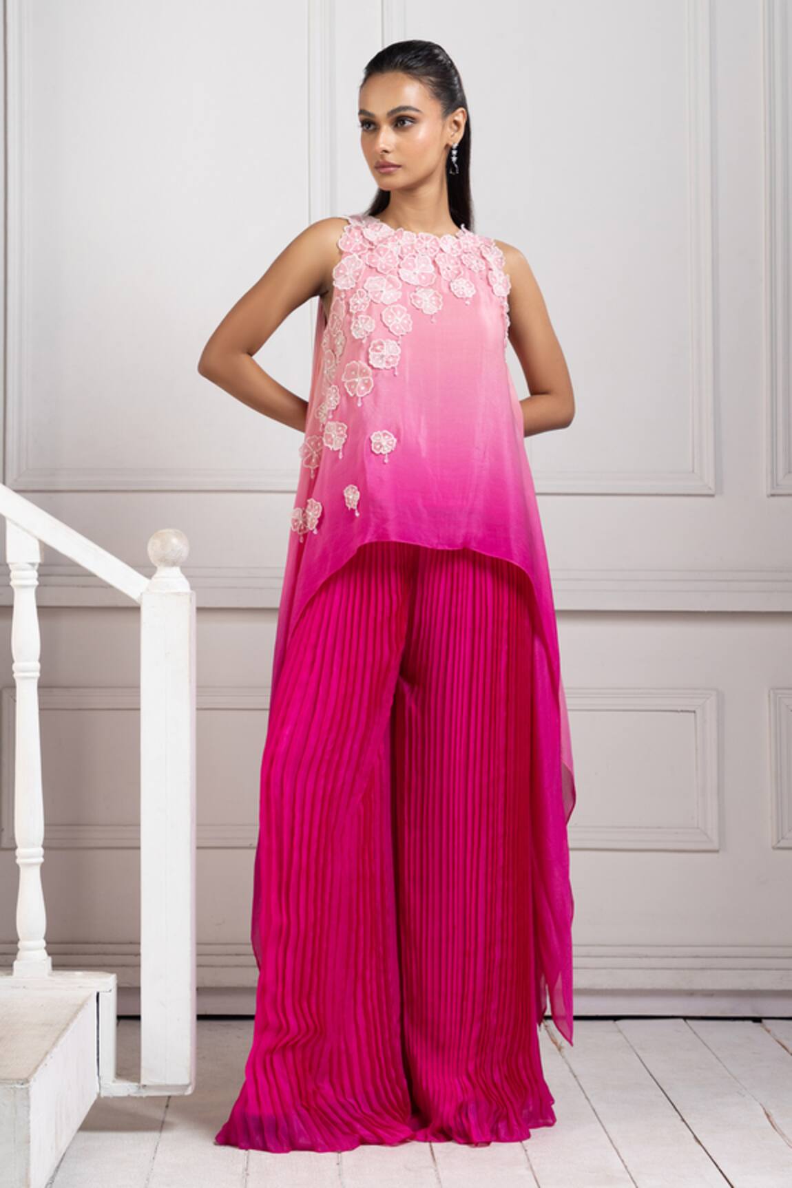 Smriti By Anju Agarwal Ombre Top & Pleated Flared Pant Set