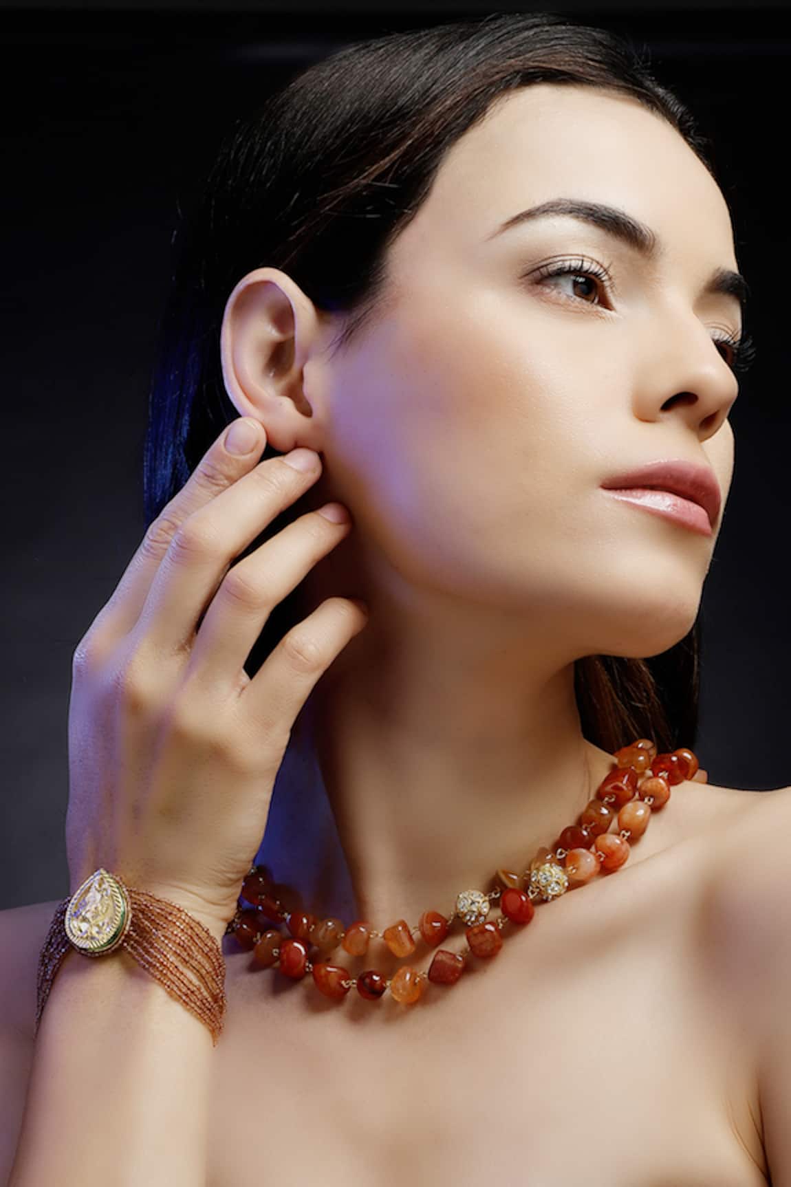 Dugran By Dugristyle Gold Plated Layered Necklace with Stones 
