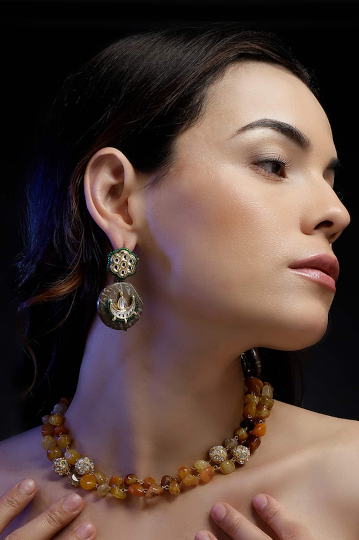 Dugran By Dugristyle Gold Plated Layered Necklace with Stones 