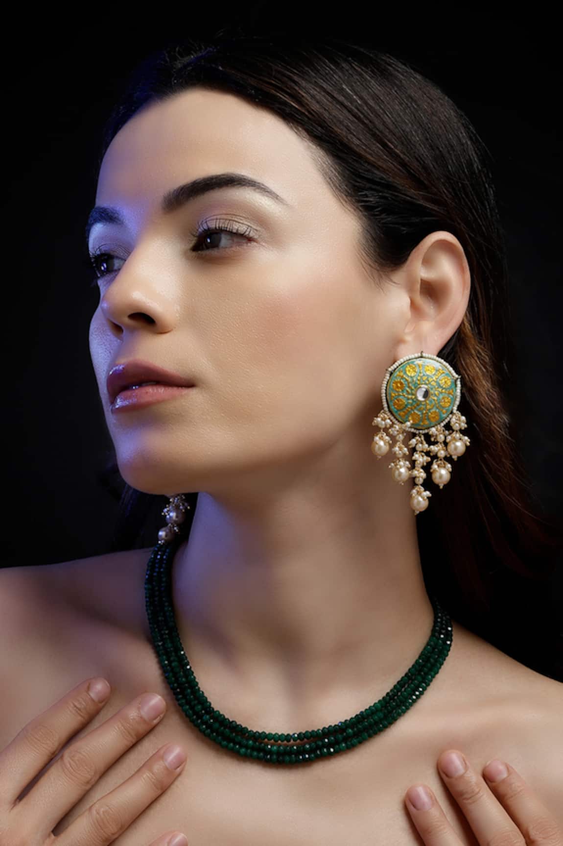 Dugran By Dugristyle Gold Plated Green Stone Layered Necklace