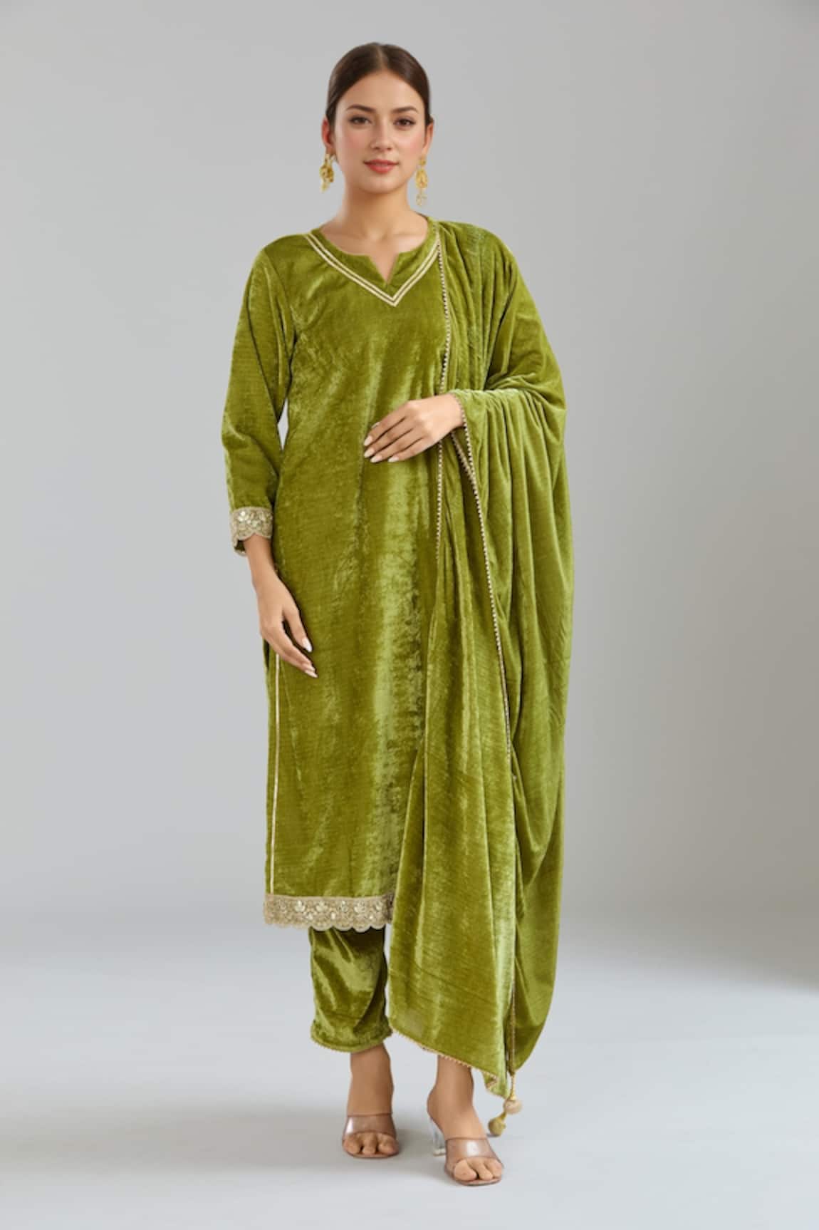 Naintara Bajaj Gota Embroidered Green Kurta Set 