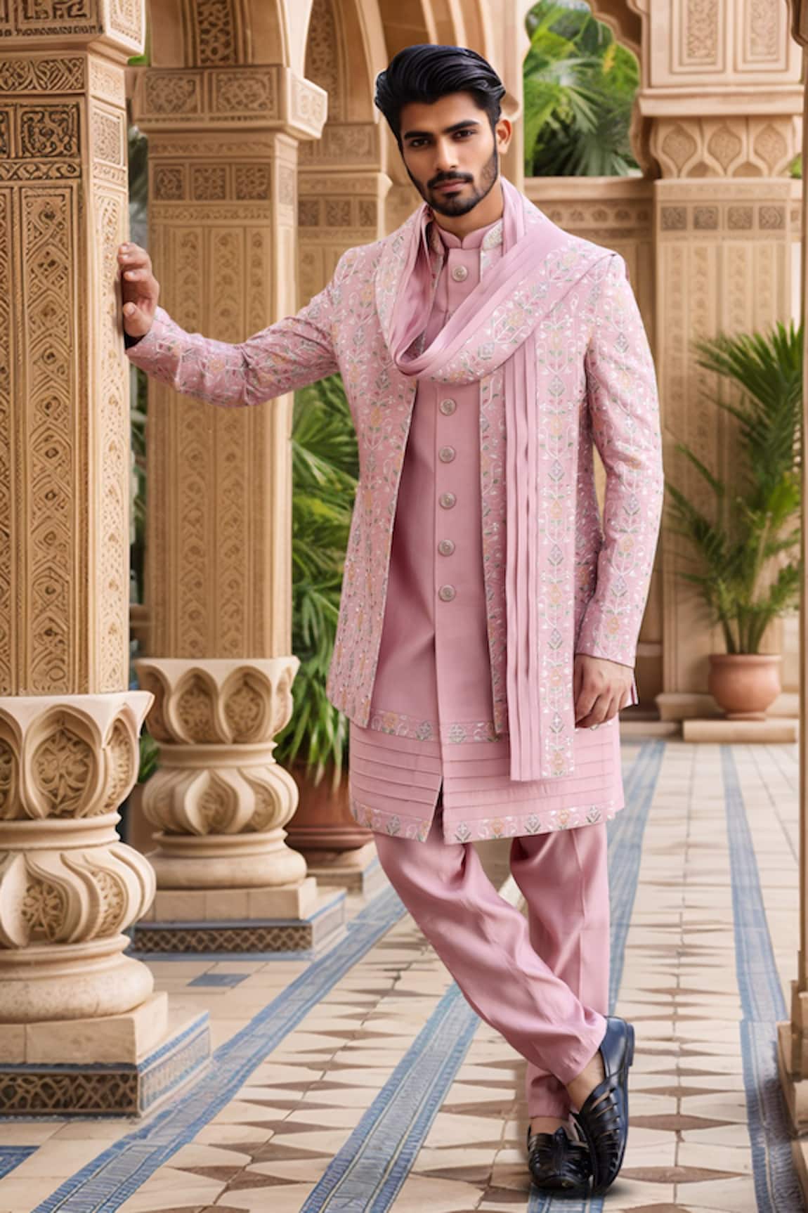 Arihant Rai Sinha Onion Pink Embroidered Jacket Set 