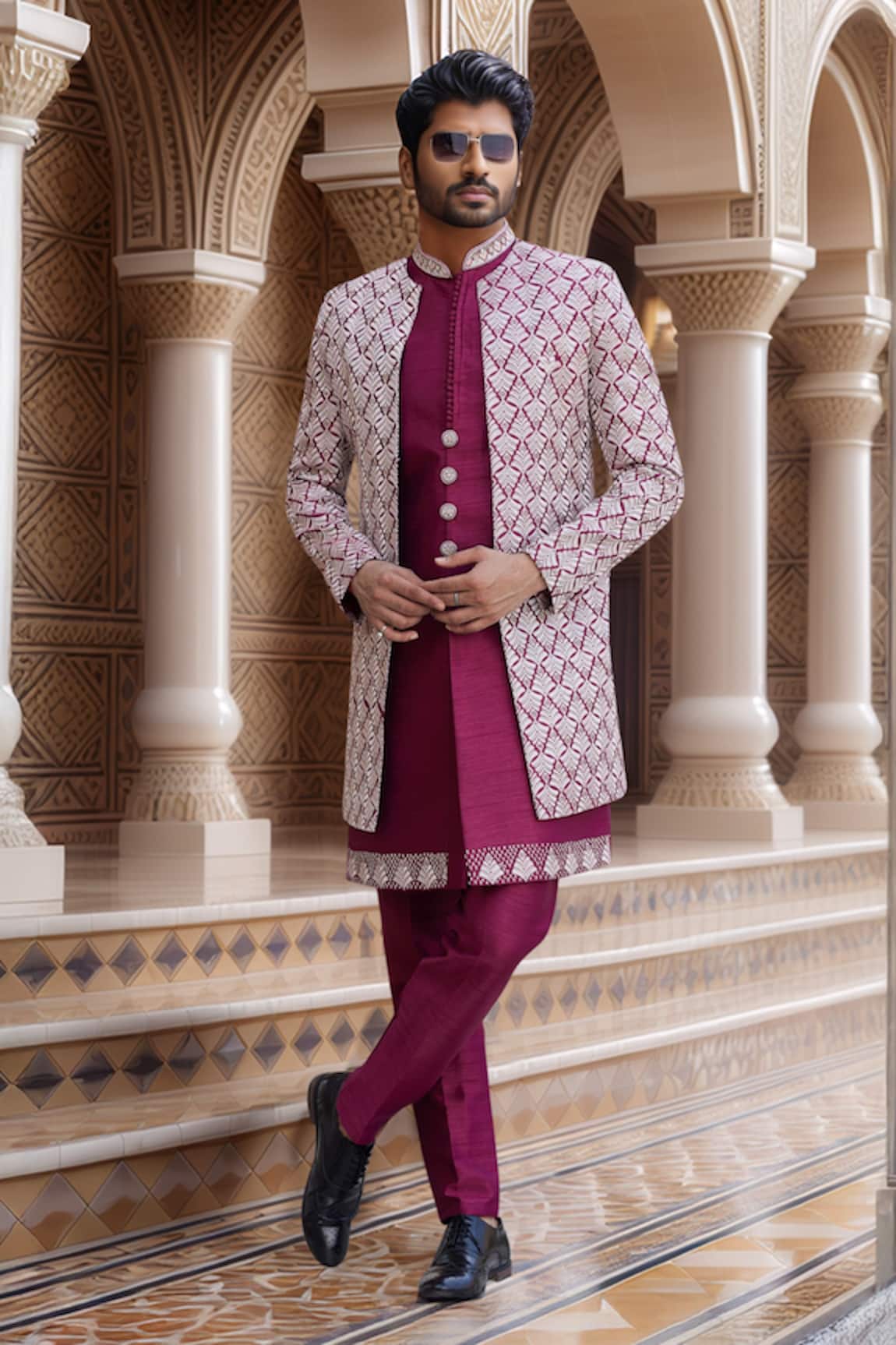 Arihant Rai Sinha Zari Thread Embroidered Jacket Sherwani Set 