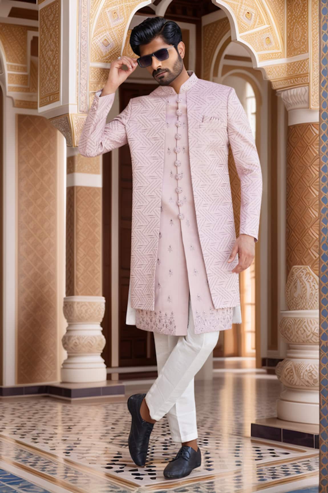 Arihant Rai Sinha Zigzag Embroidered Layered Sherwani Set 