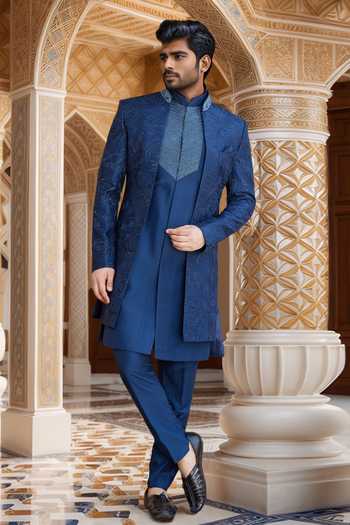Arihant Rai Sinha Blue Embroidered Sherwani Set 