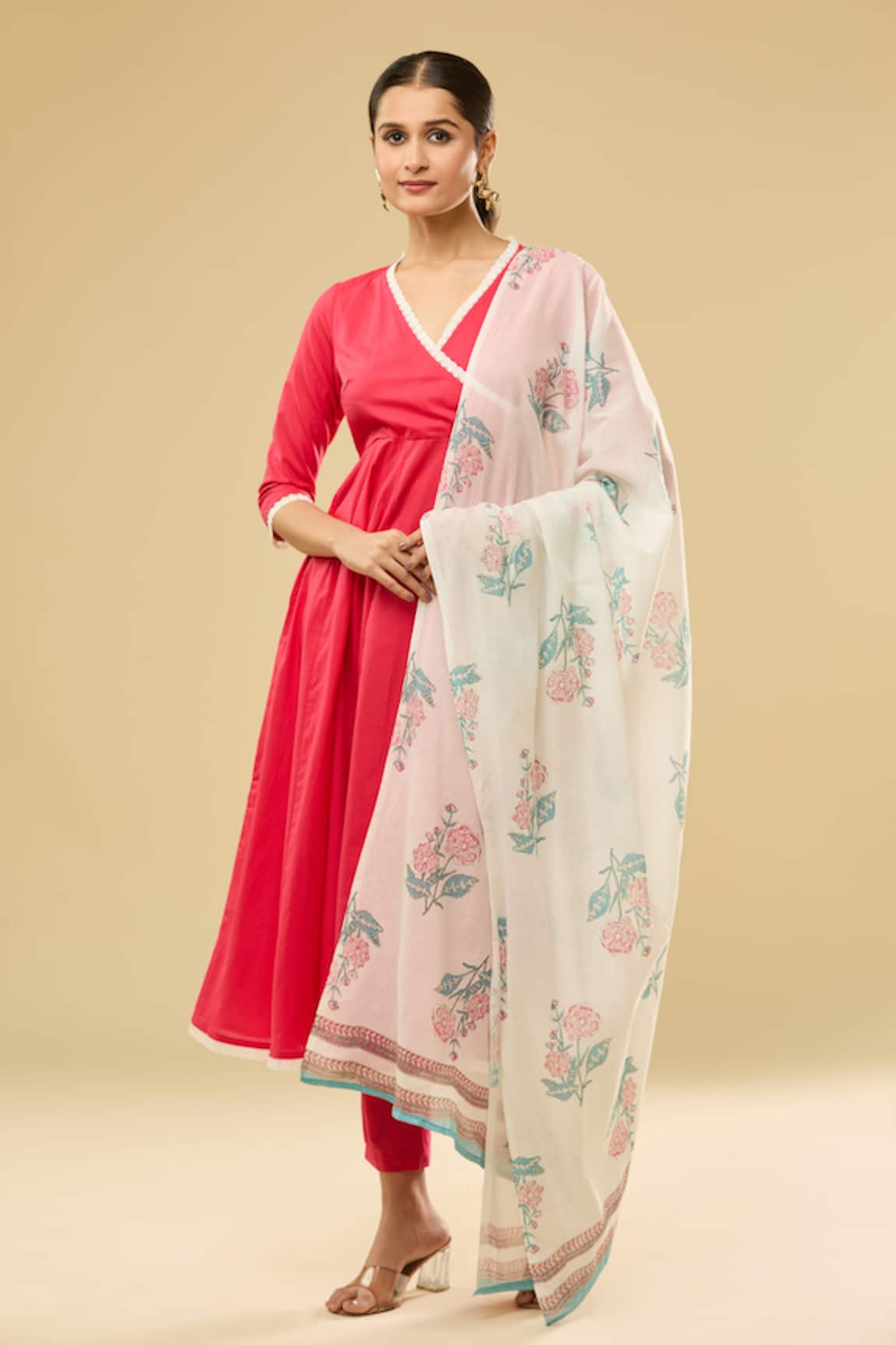 Naintara Bajaj Pink Angrakha Anarkali Set With Dupatta 