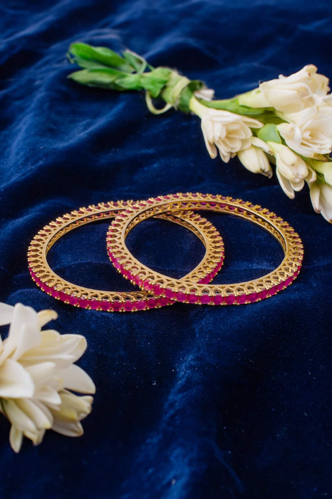 Vivinia By Vidhi Mehra Gold Pink Stone Embellished Bangles Set