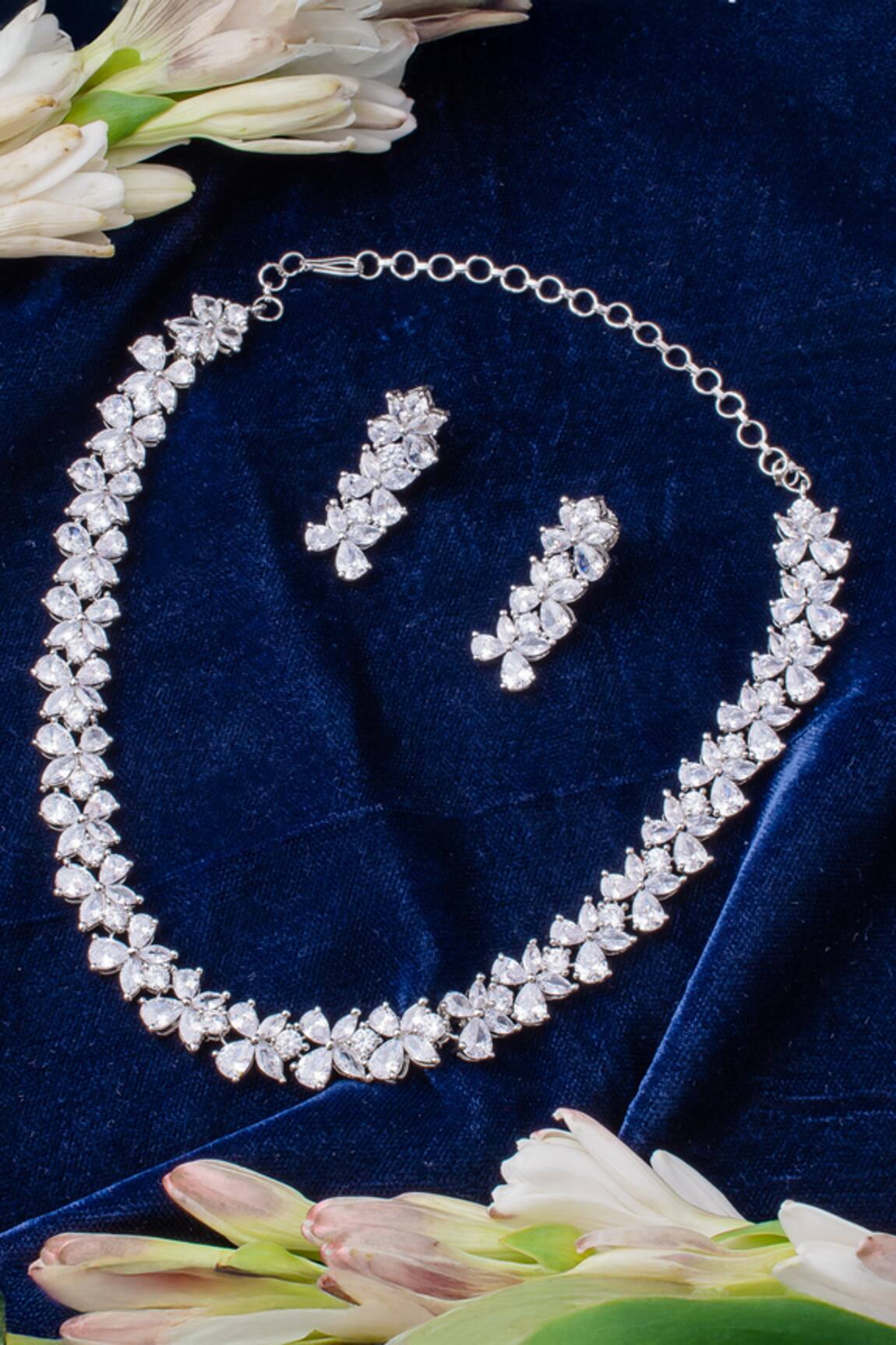 Vivinia By Vidhi Mehra Cubic Zirconia Floral Choker & Earrings Set